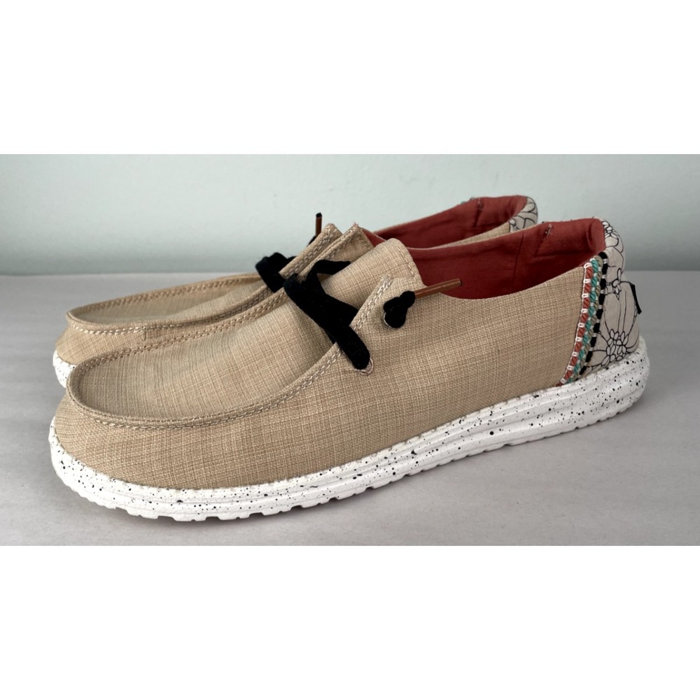 Hey Dude Shoes Womens 9 Wendy Rose Flower Slip On Comfort Cushion Casual Brown